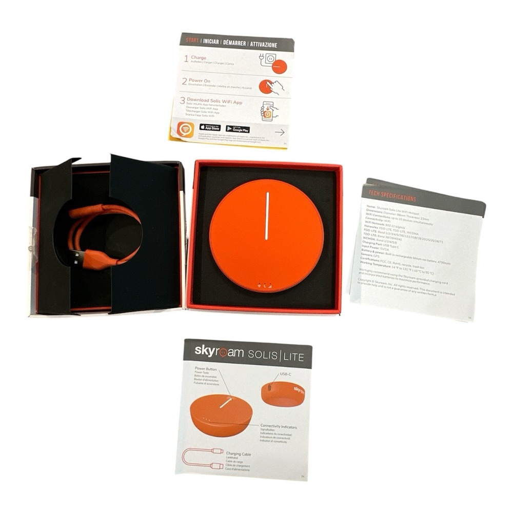 Solis Lite Mobile WiFi Hotspot Power Bank skyroam Orange 4G LTE New Open Box